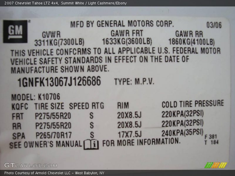 Summit White / Light Cashmere/Ebony 2007 Chevrolet Tahoe LTZ 4x4