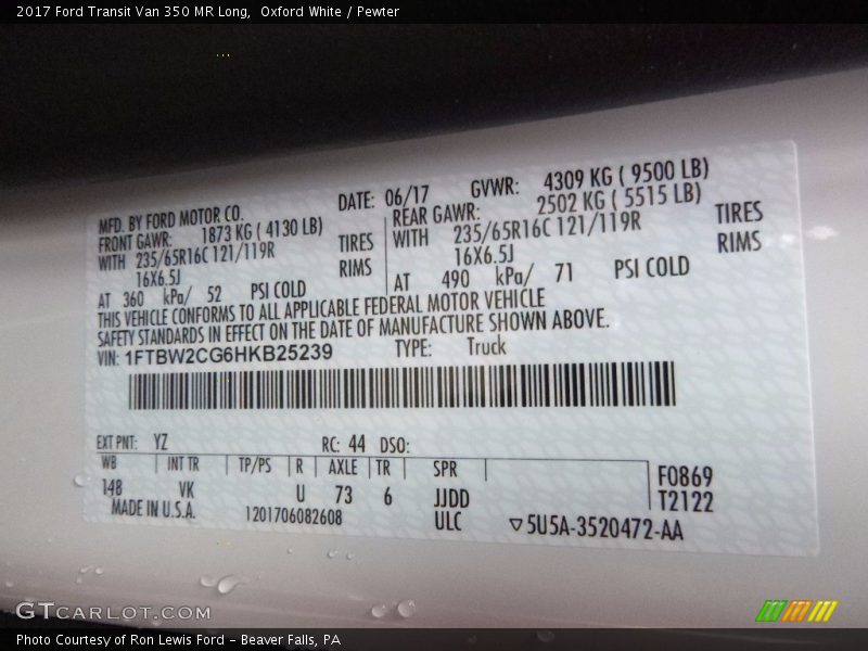 Oxford White / Pewter 2017 Ford Transit Van 350 MR Long