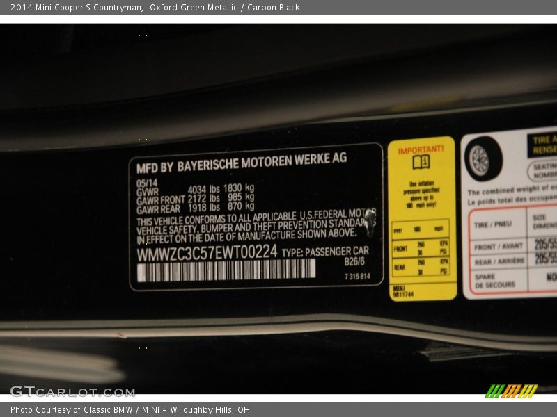Oxford Green Metallic / Carbon Black 2014 Mini Cooper S Countryman