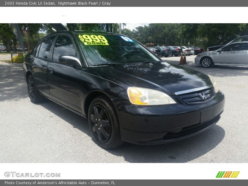 Nighthawk Black Pearl / Gray 2003 Honda Civic LX Sedan