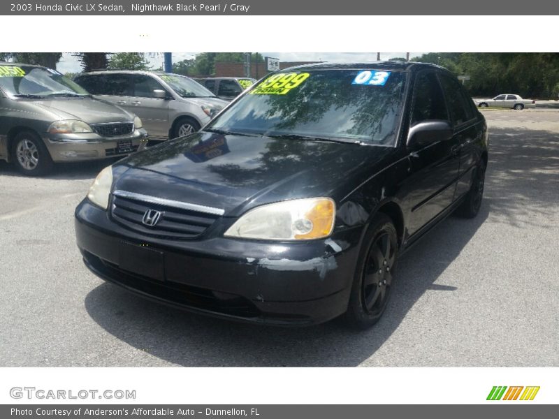 Nighthawk Black Pearl / Gray 2003 Honda Civic LX Sedan