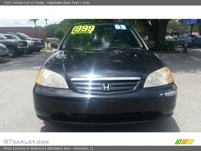 Nighthawk Black Pearl / Gray 2003 Honda Civic LX Sedan