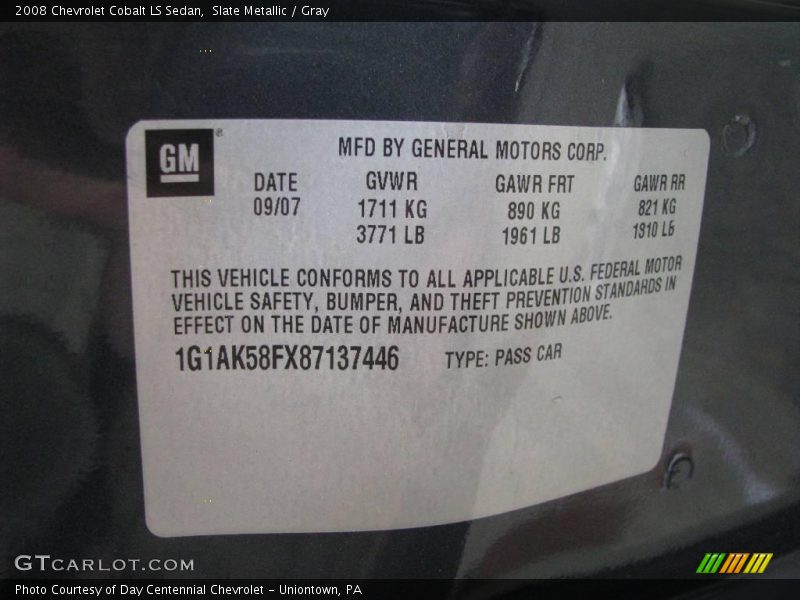 Slate Metallic / Gray 2008 Chevrolet Cobalt LS Sedan