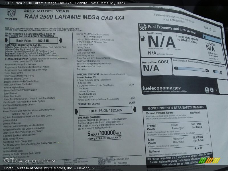  2017 2500 Laramie Mega Cab 4x4 Window Sticker