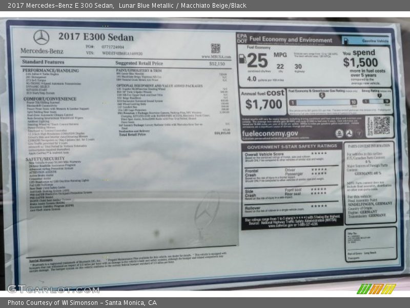 Lunar Blue Metallic / Macchiato Beige/Black 2017 Mercedes-Benz E 300 Sedan