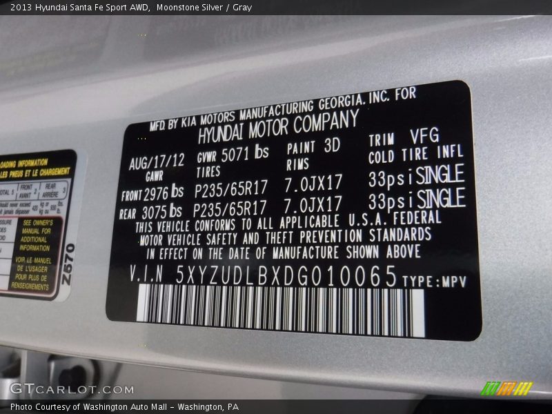 Moonstone Silver / Gray 2013 Hyundai Santa Fe Sport AWD