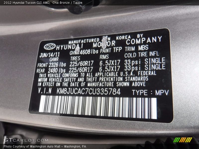 Chai Bronze / Taupe 2012 Hyundai Tucson GLS AWD