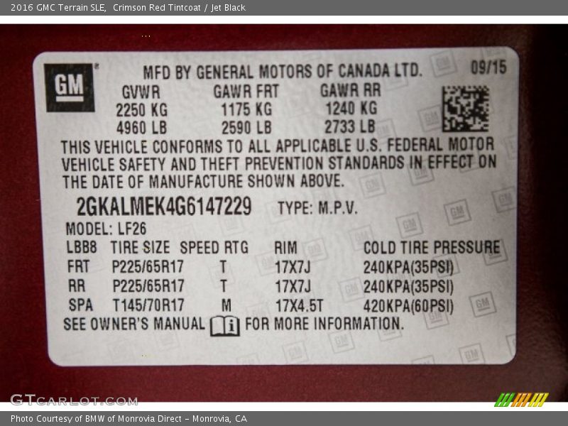 Crimson Red Tintcoat / Jet Black 2016 GMC Terrain SLE