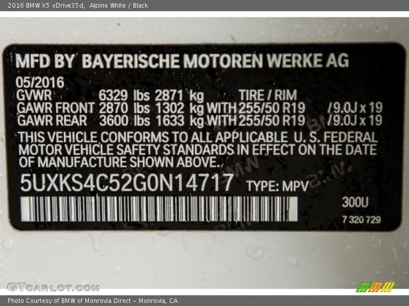 Alpine White / Black 2016 BMW X5 xDrive35d