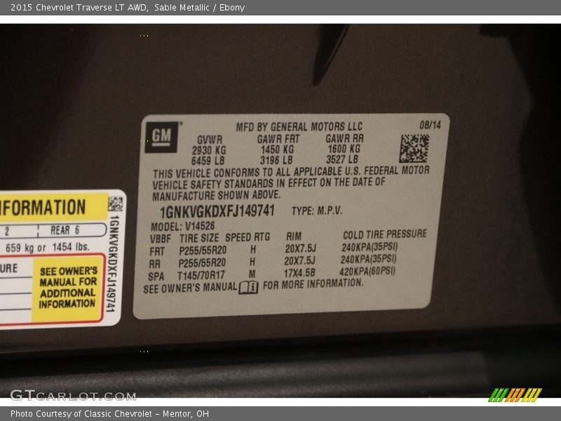 Sable Metallic / Ebony 2015 Chevrolet Traverse LT AWD