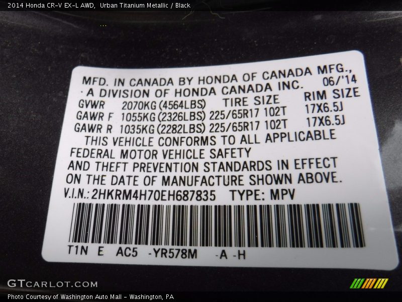 Urban Titanium Metallic / Black 2014 Honda CR-V EX-L AWD