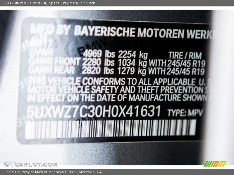Space Gray Metallic / Black 2017 BMW X3 sDrive28i