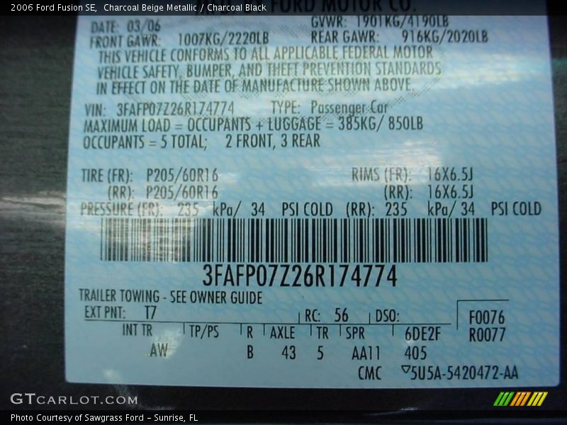 Charcoal Beige Metallic / Charcoal Black 2006 Ford Fusion SE