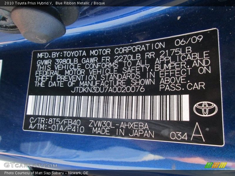 Blue Ribbon Metallic / Bisque 2010 Toyota Prius Hybrid V