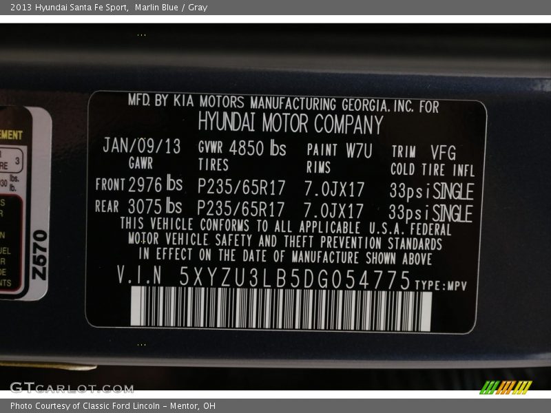 Marlin Blue / Gray 2013 Hyundai Santa Fe Sport