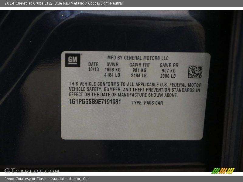 Blue Ray Metallic / Cocoa/Light Neutral 2014 Chevrolet Cruze LTZ