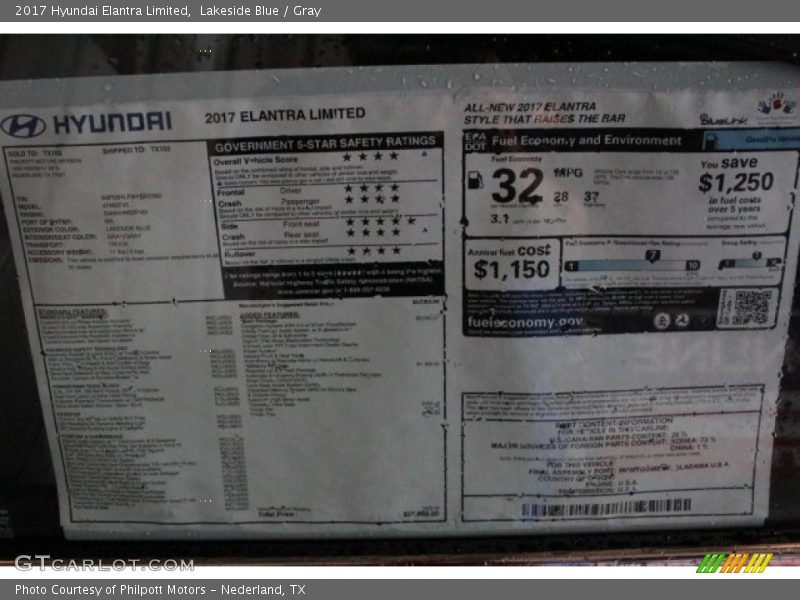Lakeside Blue / Gray 2017 Hyundai Elantra Limited
