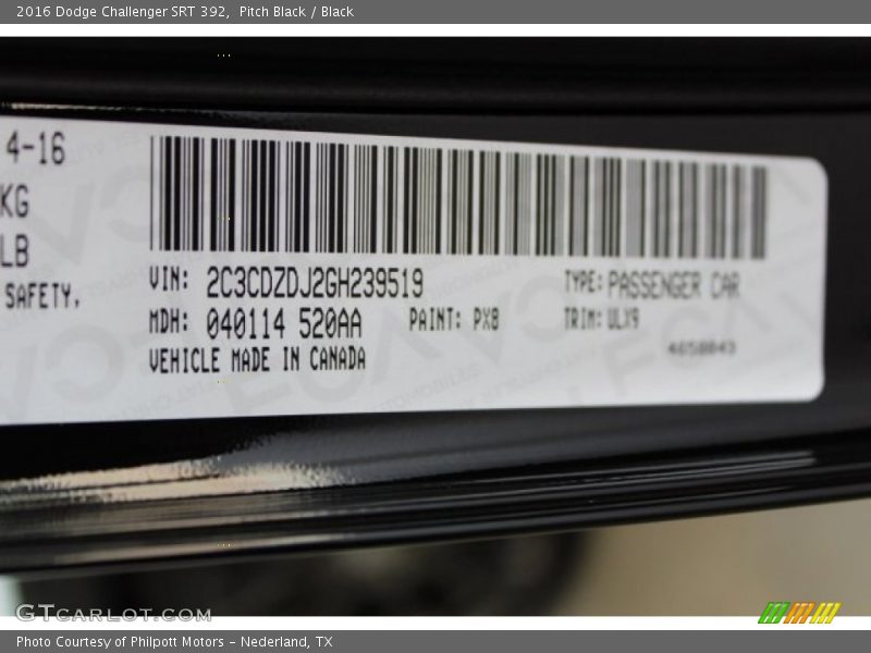 Pitch Black / Black 2016 Dodge Challenger SRT 392