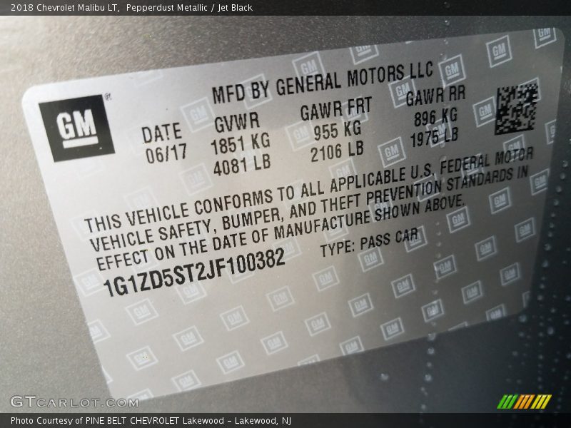 Pepperdust Metallic / Jet Black 2018 Chevrolet Malibu LT