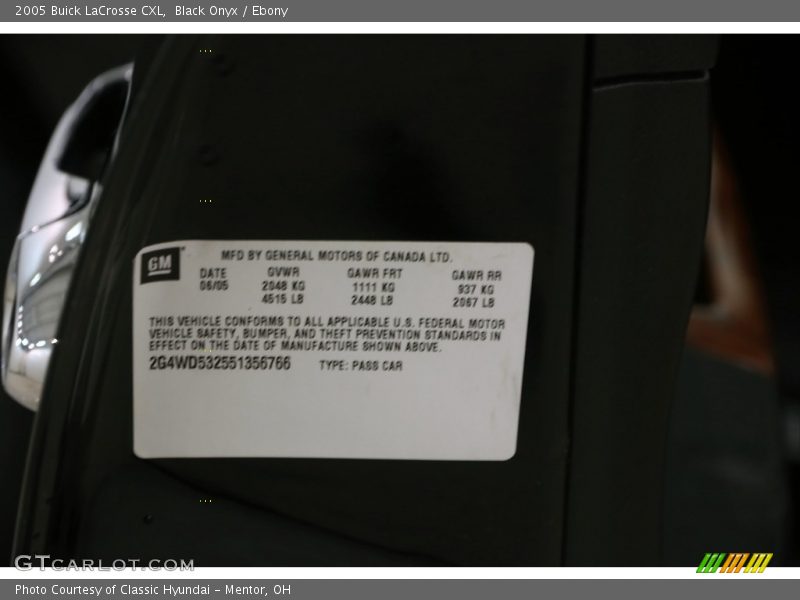 Black Onyx / Ebony 2005 Buick LaCrosse CXL