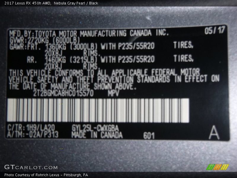 Nebula Gray Pearl / Black 2017 Lexus RX 450h AWD