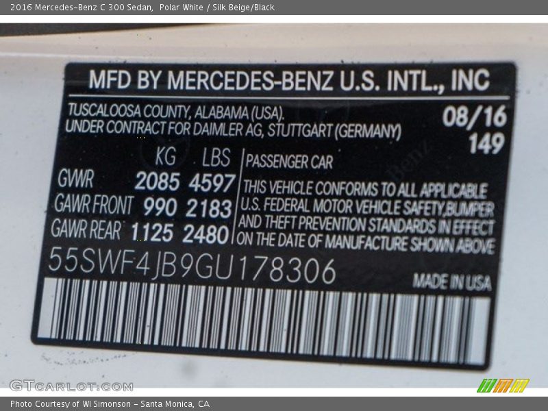 Polar White / Silk Beige/Black 2016 Mercedes-Benz C 300 Sedan