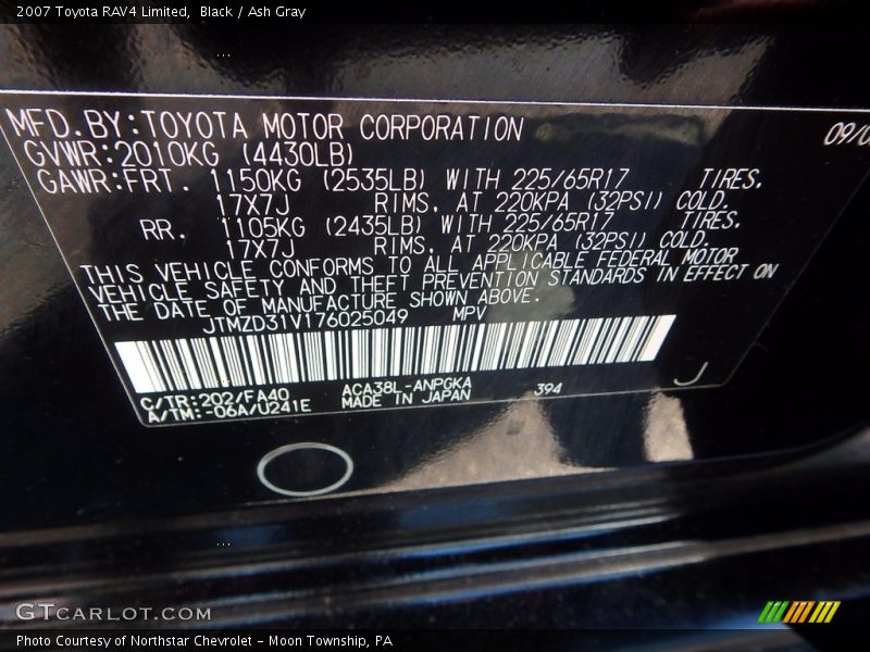 Black / Ash Gray 2007 Toyota RAV4 Limited