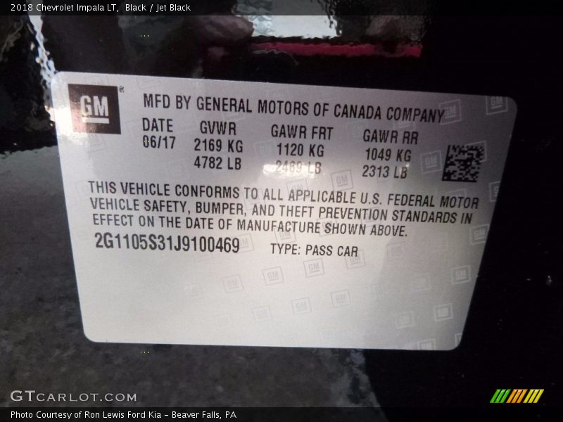 Black / Jet Black 2018 Chevrolet Impala LT