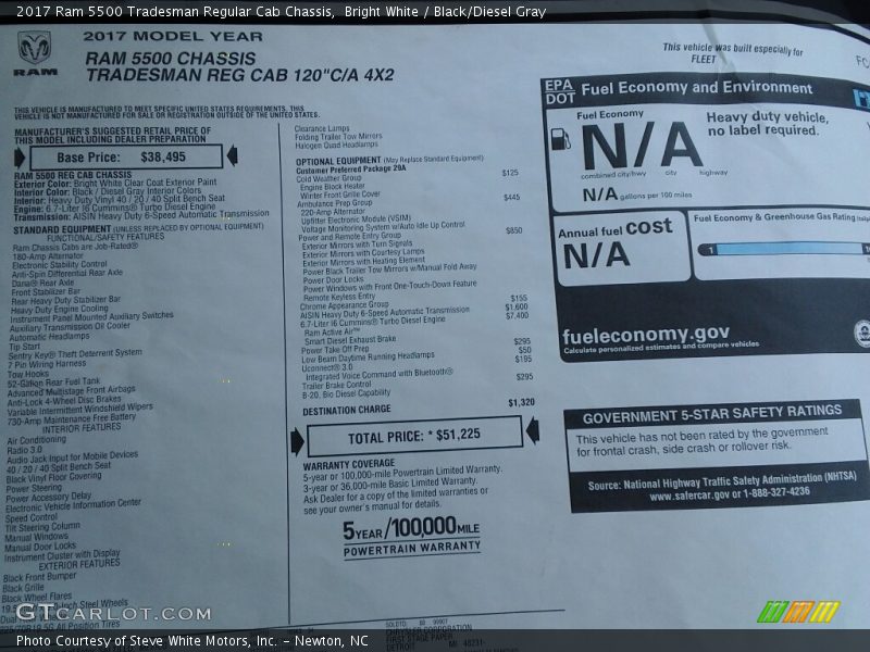 Bright White / Black/Diesel Gray 2017 Ram 5500 Tradesman Regular Cab Chassis