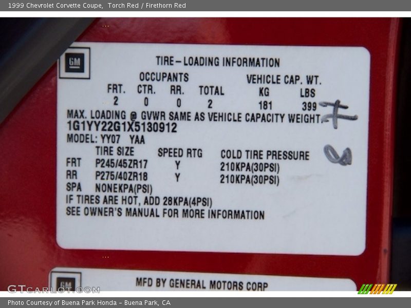 Torch Red / Firethorn Red 1999 Chevrolet Corvette Coupe