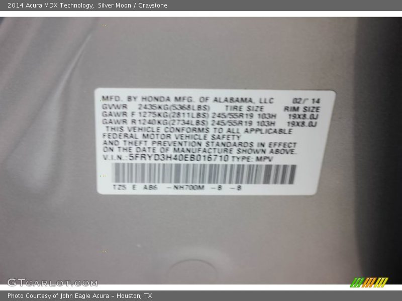 Silver Moon / Graystone 2014 Acura MDX Technology