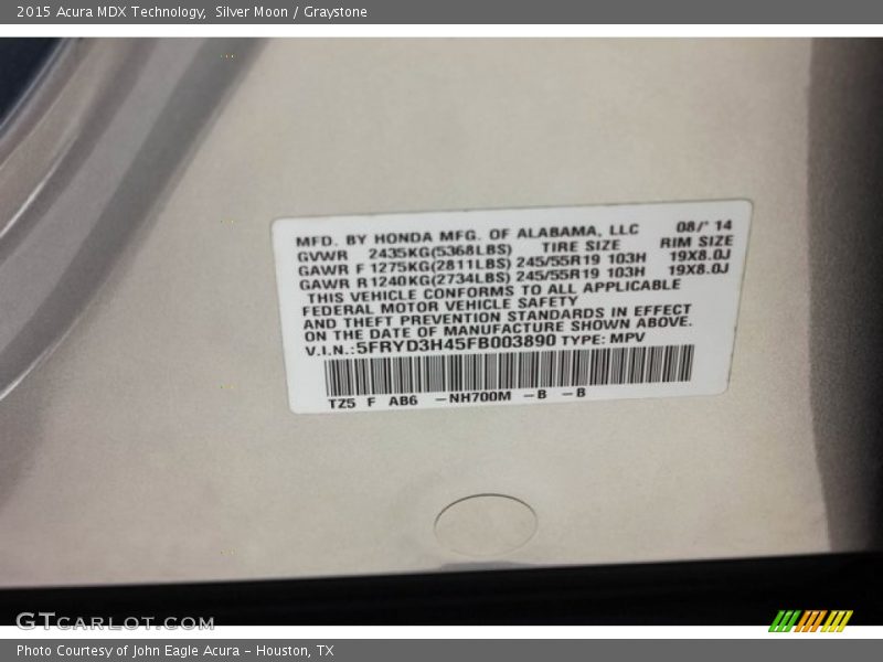 Silver Moon / Graystone 2015 Acura MDX Technology
