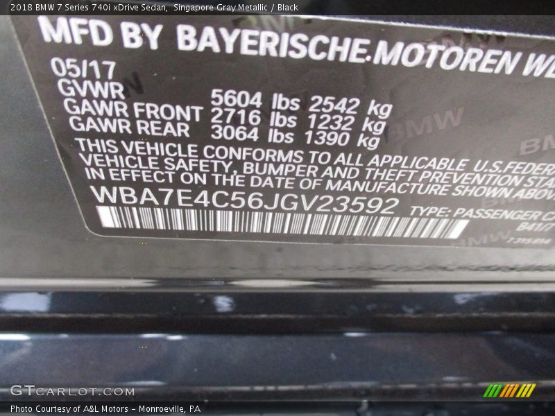Singapore Gray Metallic / Black 2018 BMW 7 Series 740i xDrive Sedan