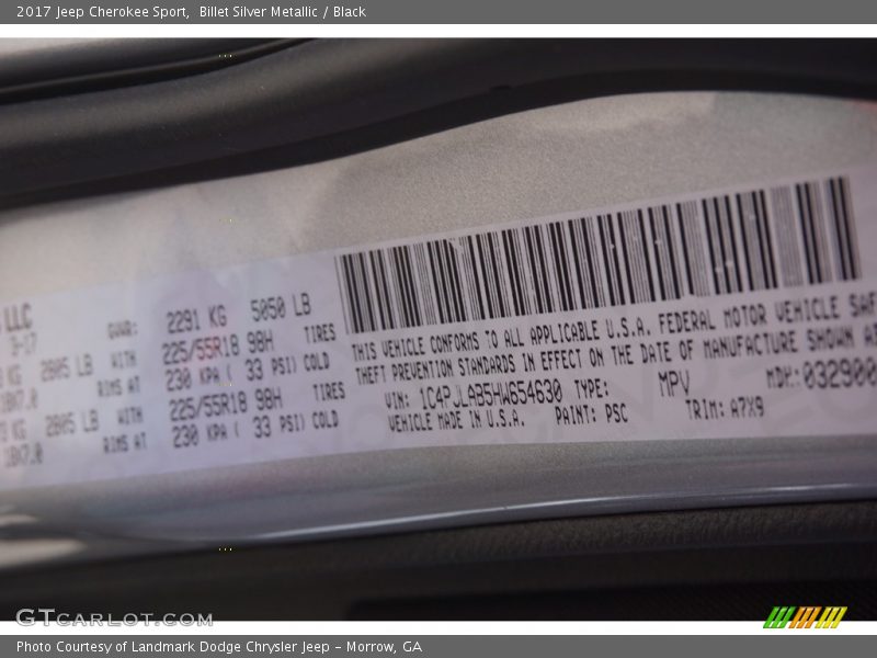 Billet Silver Metallic / Black 2017 Jeep Cherokee Sport