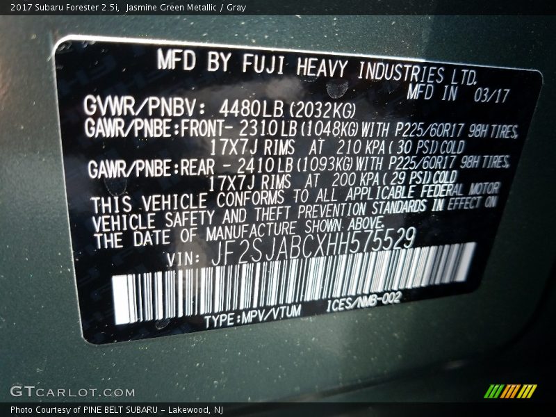 Jasmine Green Metallic / Gray 2017 Subaru Forester 2.5i