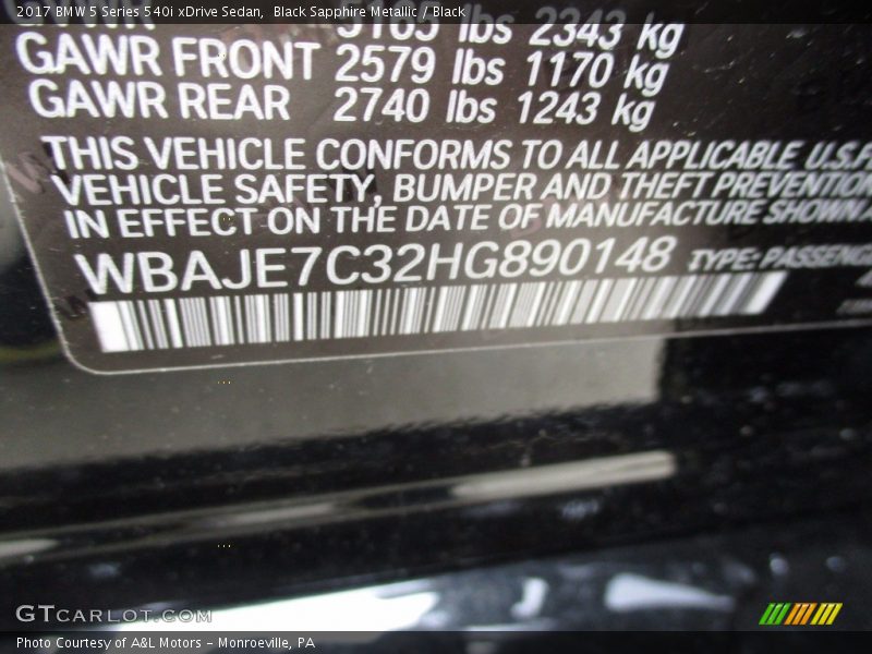 Black Sapphire Metallic / Black 2017 BMW 5 Series 540i xDrive Sedan