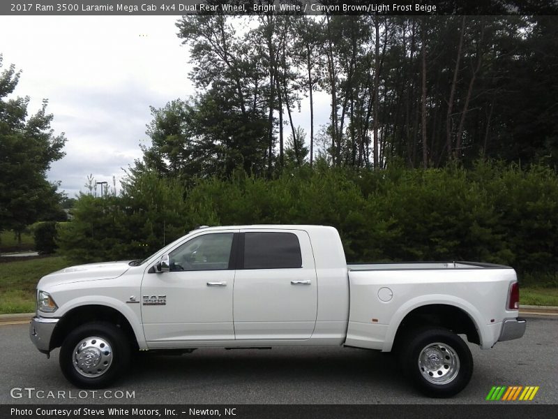 Bright White / Canyon Brown/Light Frost Beige 2017 Ram 3500 Laramie Mega Cab 4x4 Dual Rear Wheel