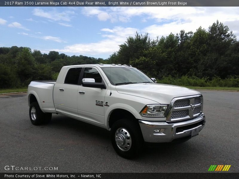 Bright White / Canyon Brown/Light Frost Beige 2017 Ram 3500 Laramie Mega Cab 4x4 Dual Rear Wheel
