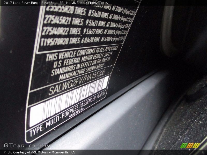 Narvik Black / Ebony/Ebony 2017 Land Rover Range Rover Sport SE