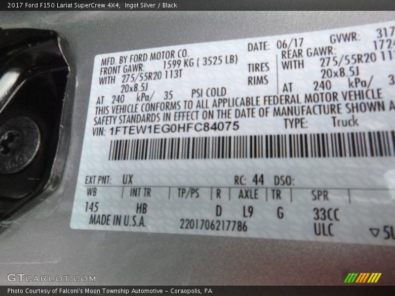 Ingot Silver / Black 2017 Ford F150 Lariat SuperCrew 4X4