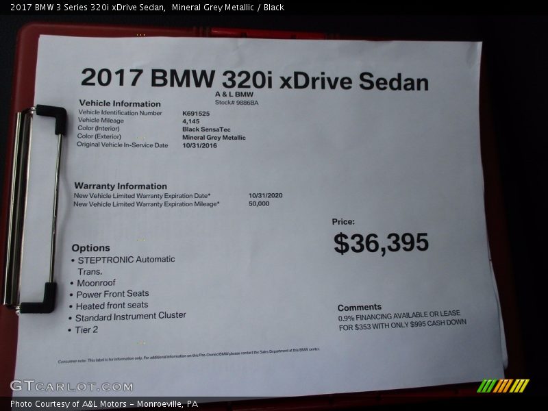 Mineral Grey Metallic / Black 2017 BMW 3 Series 320i xDrive Sedan