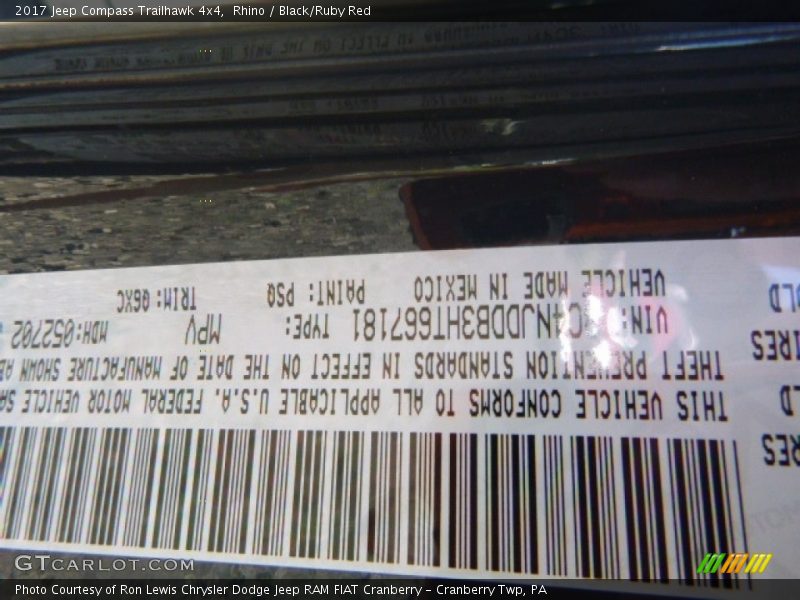 Rhino / Black/Ruby Red 2017 Jeep Compass Trailhawk 4x4