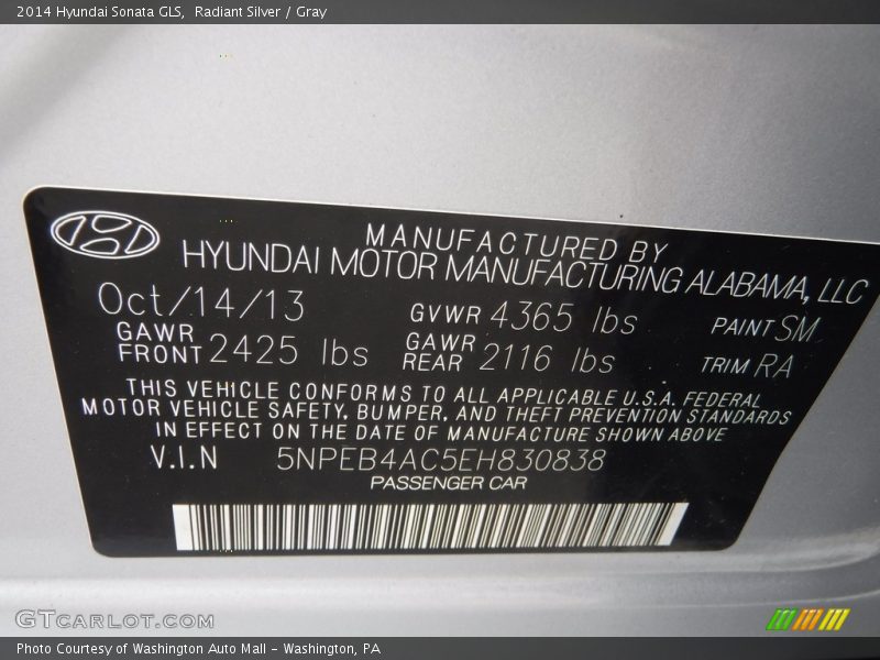 Radiant Silver / Gray 2014 Hyundai Sonata GLS