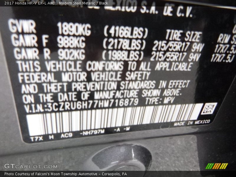 Modern Steel Metallic / Black 2017 Honda HR-V EX-L AWD