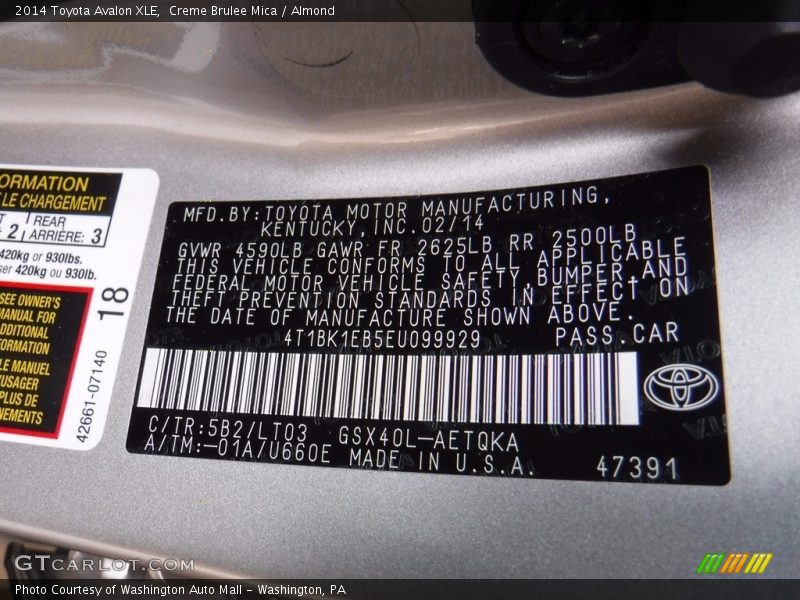Creme Brulee Mica / Almond 2014 Toyota Avalon XLE