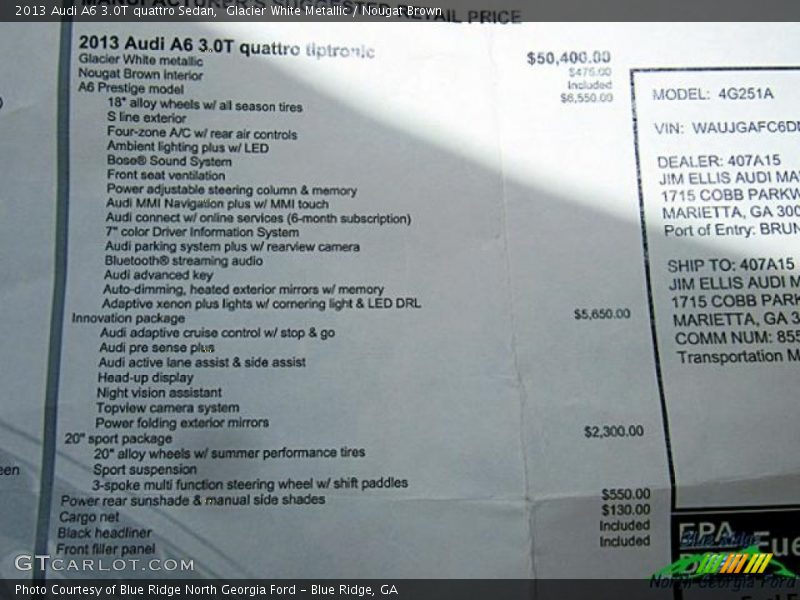 Glacier White Metallic / Nougat Brown 2013 Audi A6 3.0T quattro Sedan