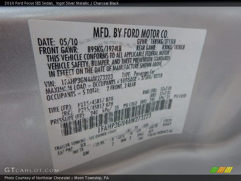 Ingot Silver Metallic / Charcoal Black 2010 Ford Focus SES Sedan