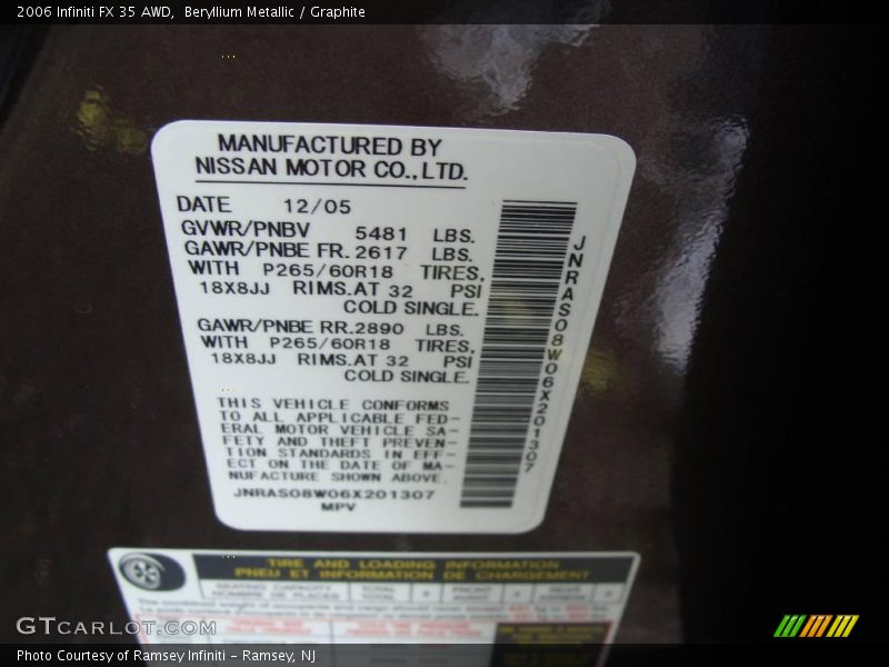 Beryllium Metallic / Graphite 2006 Infiniti FX 35 AWD