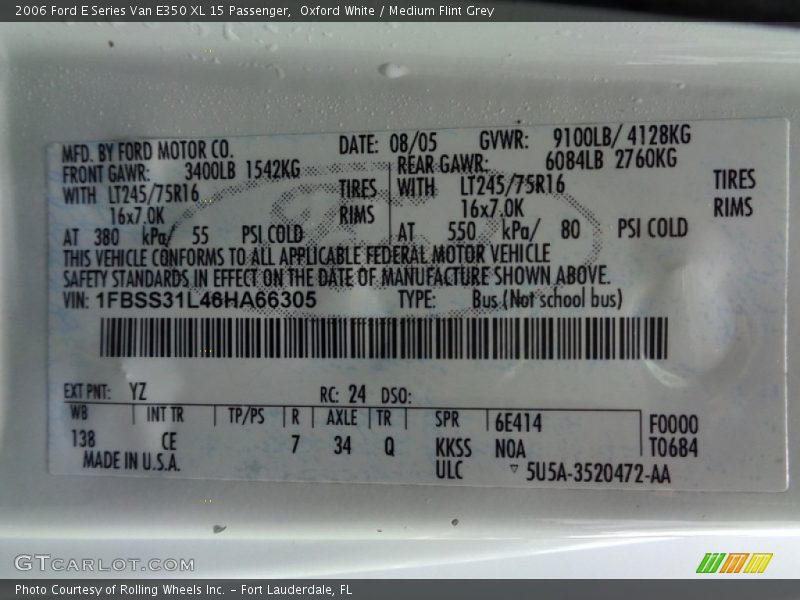 Oxford White / Medium Flint Grey 2006 Ford E Series Van E350 XL 15 Passenger