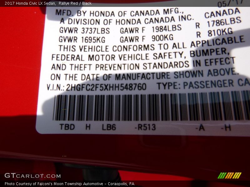 Rallye Red / Black 2017 Honda Civic LX Sedan